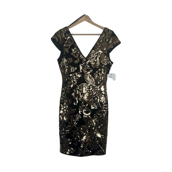 Guess Dress Size 6 Black Gold Velvet Sequin Formal Sparkle Party Holiday Hoco - Picture 1 of 9